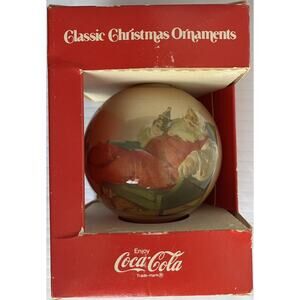Vintage 1984 Classic Christmas Ornaments Glass Ball Santa Drinking Coca Cola